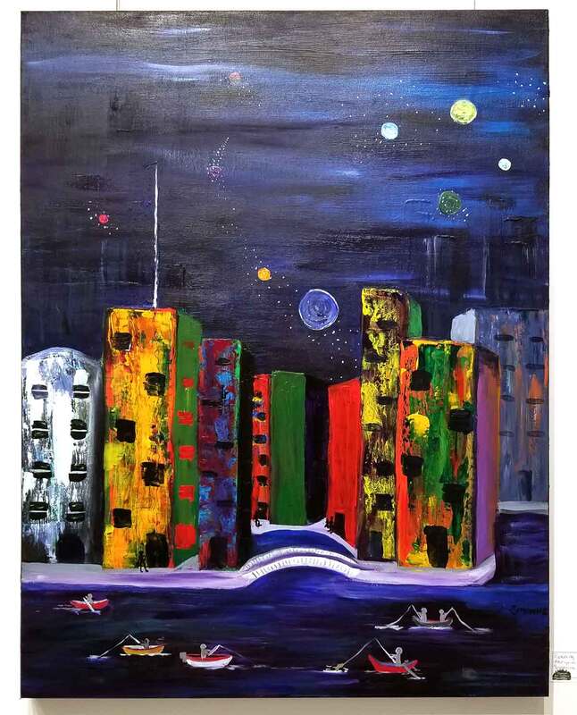 abstract painting of city