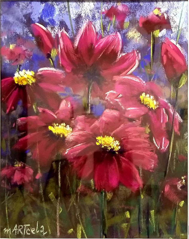 pastel drawing of red flowers