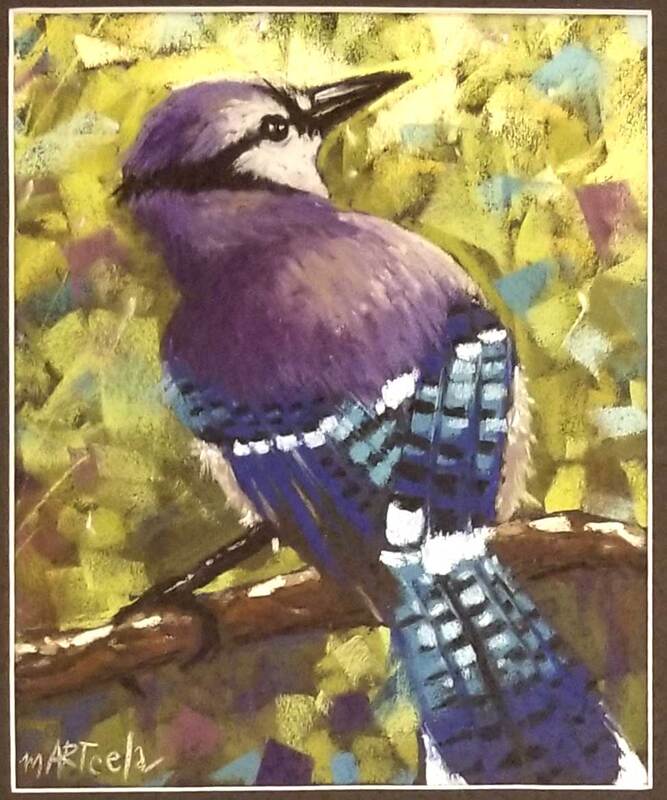 pastel drawing of a blue jay