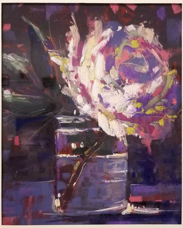 pastel drawing of a flower in a jar