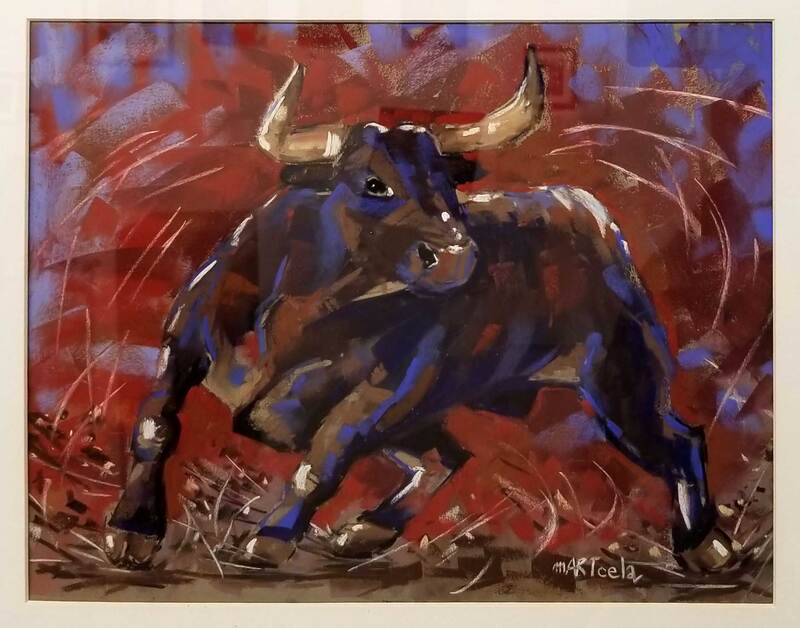 pastel drawing of a bull