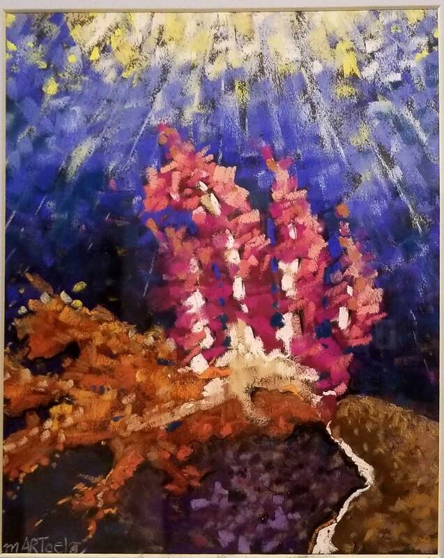 pastel drawing of a red coral reef