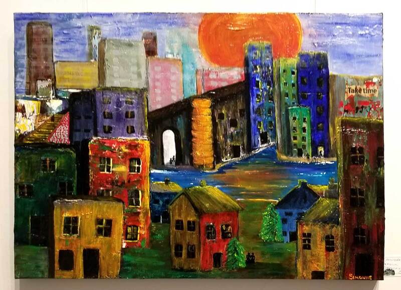 abstract painting of city