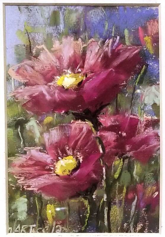 pastel drawing of red poppies