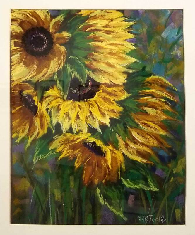 pastel drawing of sunflowers
